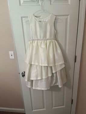 Girls Ivory Tiered Party Dress with Waist Accent